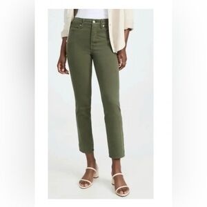 Good American Good Classic Fern Green Straight Cropped Jeans